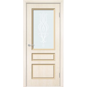 Дверь Б14, шпон беленый дуб, стекло с фьюзингом