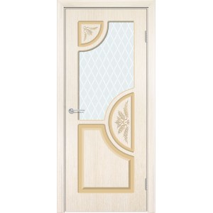 Дверь Б8, шпон беленый дуб, стекло с фьюзингом