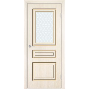 Дверь Б11, шпон беленый дуб, стекло с фьюзингом