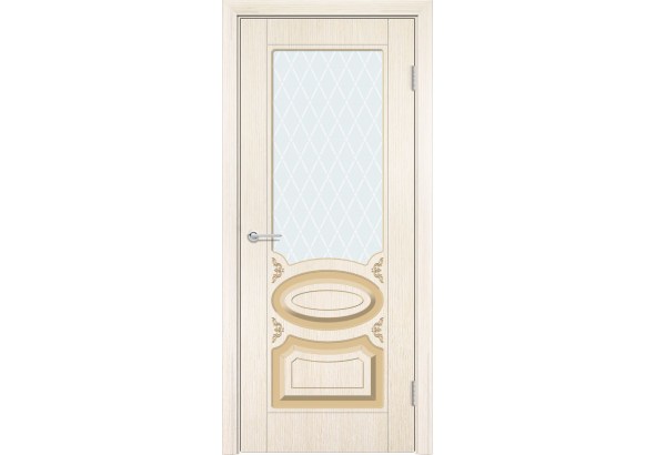 Дверь Б1, шпон беленый дуб, стекло с фьюзингом
