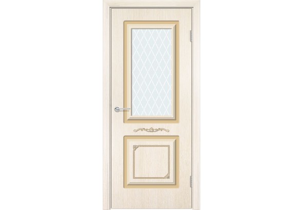 Дверь Б3, шпон беленый дуб, стекло с фьюзингом