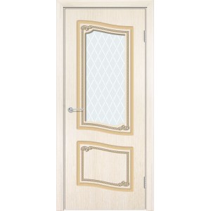 Дверь Б4, шпон беленый дуб, стекло с фьюзингом