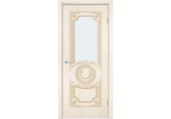 Дверь Б6, шпон беленый дуб, стекло с фьюзингом