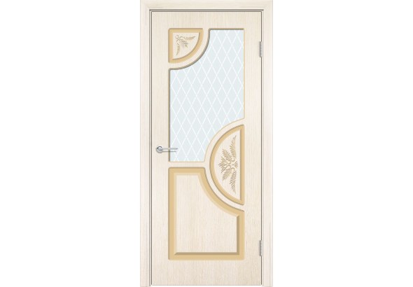 Дверь Б8, шпон беленый дуб, стекло с фьюзингом