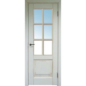 Дверь деревянная межкомнатная из массива сосны, Классик, 3 филенки, белая с патиной
