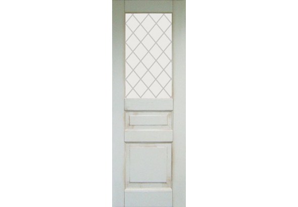 Дверь деревянная межкомнатная из массива сосны, Классик, белая с патиной, со стеклом