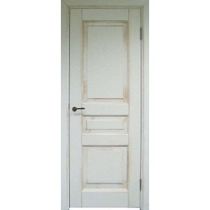 Дверь деревянная межкомнатная из массива сосны, Классик, 3 филенки, белая с патиной